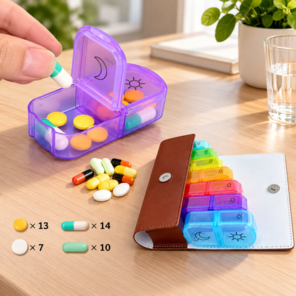 Weekly Pill Organizer 2 Times A Day,AM PM Large Daily Pill Box Medicine Organizer With PU Leather Case For Travel ,7 Day Pill Container For Vitamin Fish Oils Supplements