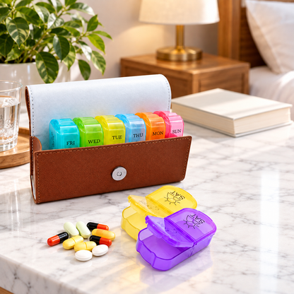 Weekly Pill Organizer 2 Times A Day,AM PM Large Daily Pill Box Medicine Organizer With PU Leather Case For Travel ,7 Day Pill Container For Vitamin Fish Oils Supplements