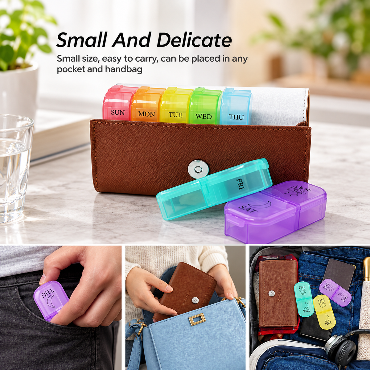 Weekly Pill Organizer 2 Times A Day,AM PM Large Daily Pill Box Medicine Organizer With PU Leather Case For Travel ,7 Day Pill Container For Vitamin Fish Oils Supplements