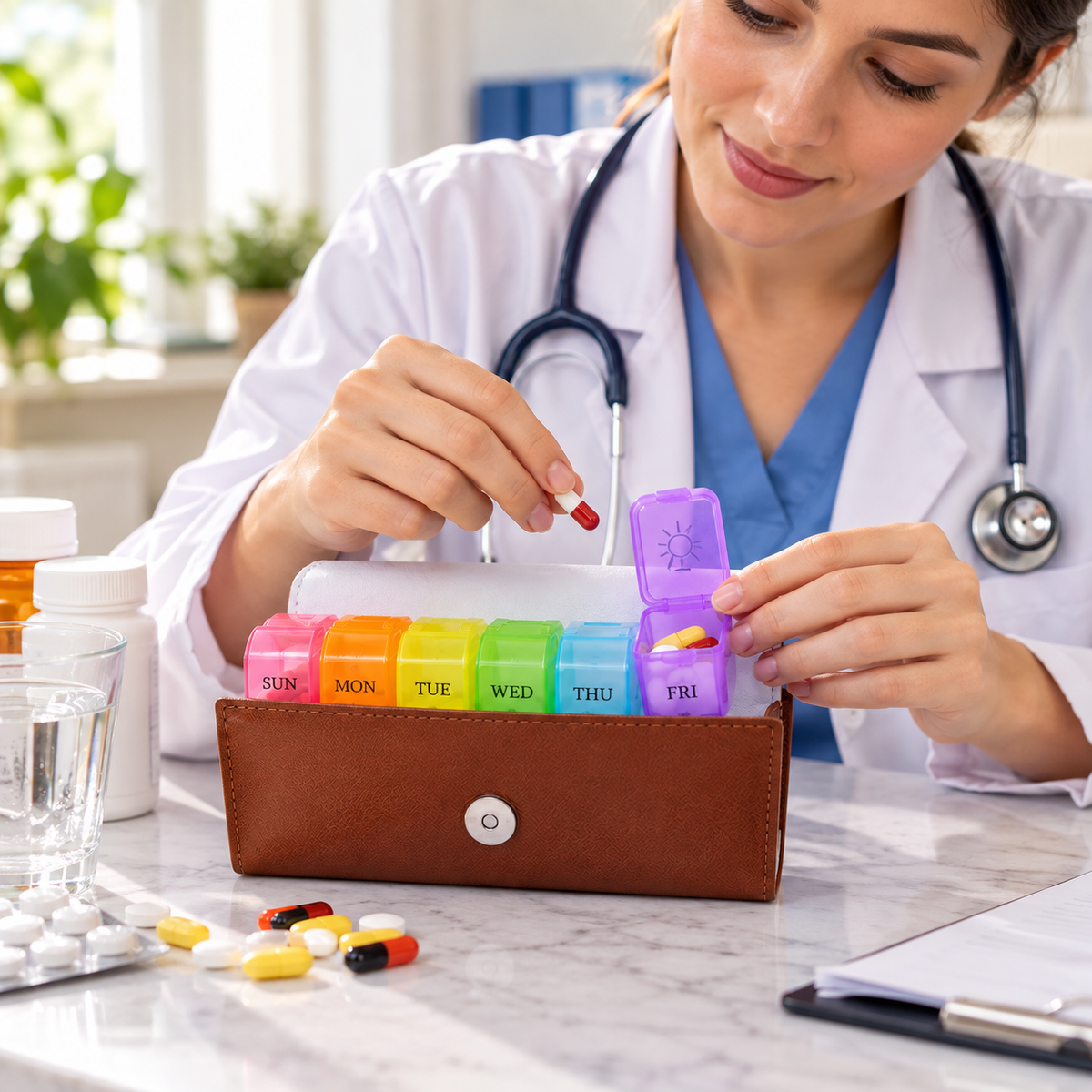 Weekly Pill Organizer 2 Times A Day,AM PM Large Daily Pill Box Medicine Organizer With PU Leather Case For Travel ,7 Day Pill Container For Vitamin Fish Oils Supplements