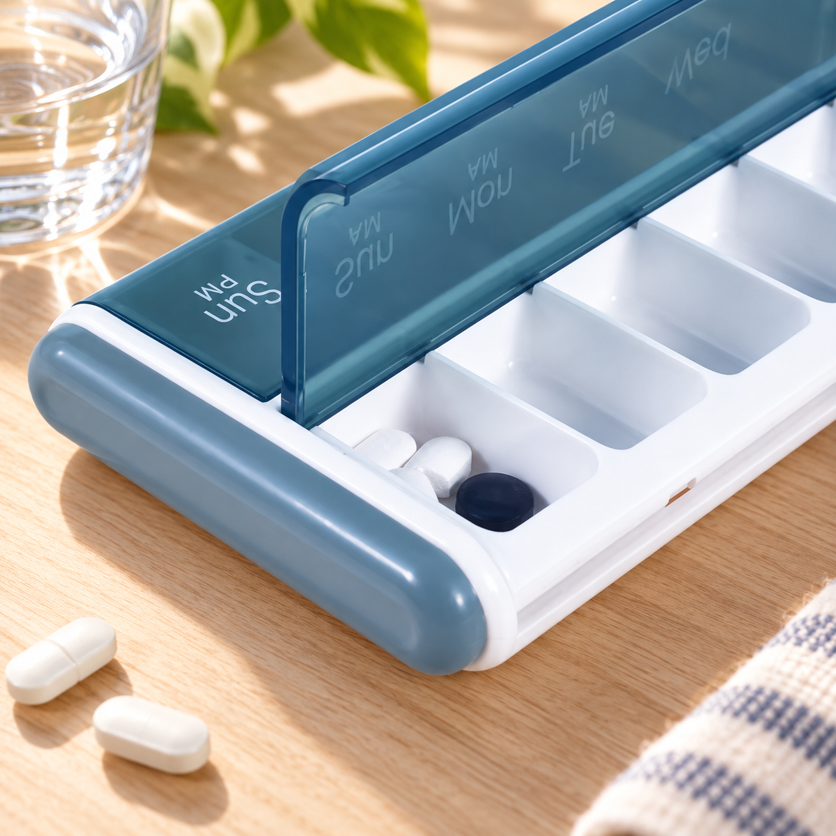 Unique Bargains 14 Grids Double Row Pill Case for Travel 1 Pc Blue